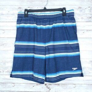 Speedo Mens Swim Trunks M Mesh Lined Pockets Drawstring Blue Stripe 270A